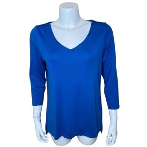 J Jill Pima 3/4 Sleeve V-neck Top Tee M Blue